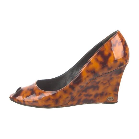 Authentic GUCCI Animal Print Patent Leather Peep Toe Wedge Heels Size 9 EUC - Picture 3 of 6